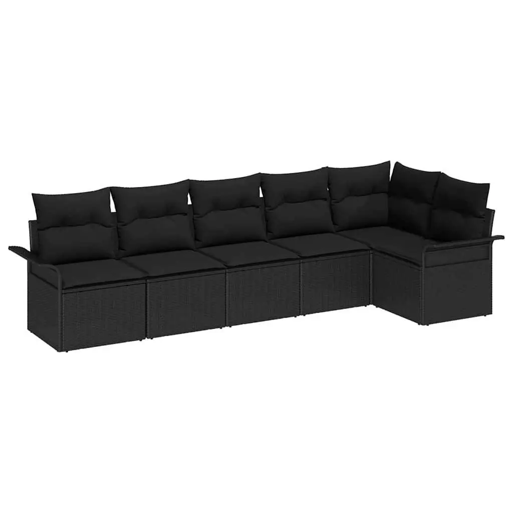 Modular Garden Sofa Set 6 pcs Black Outdoor Furniture Poly Rattan Patio Lounger