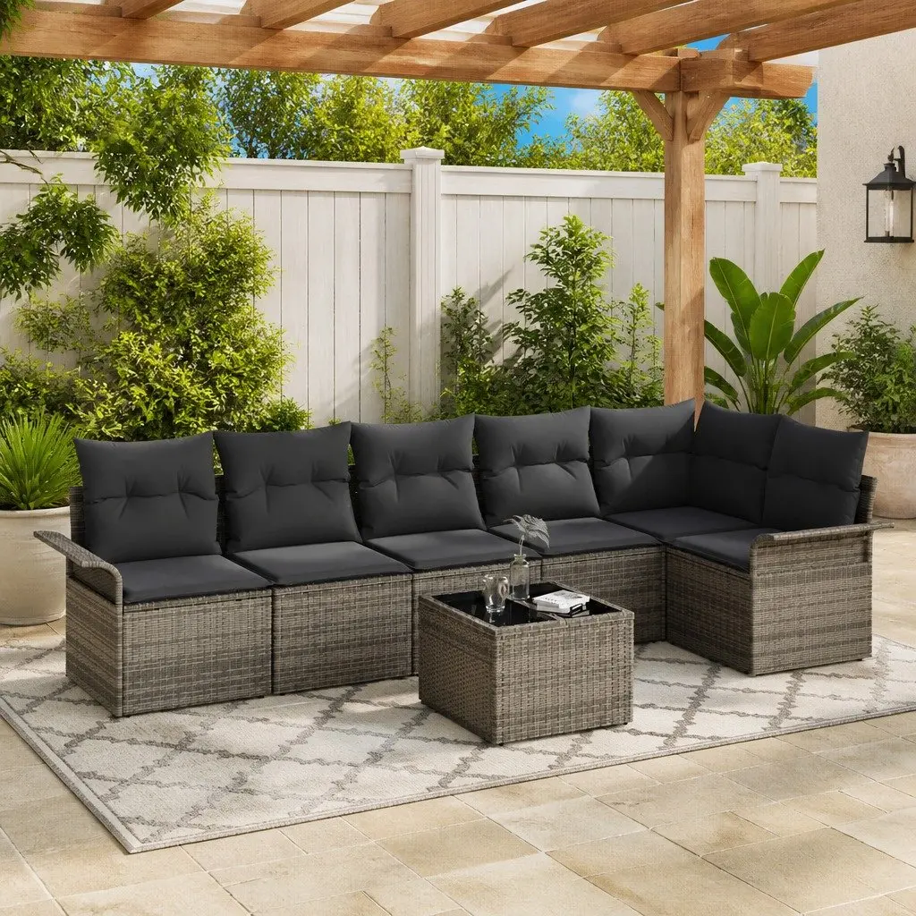 Outdoor Garden Sofa Set 7 Pcs Modular Patio Lounge Furniture Grey