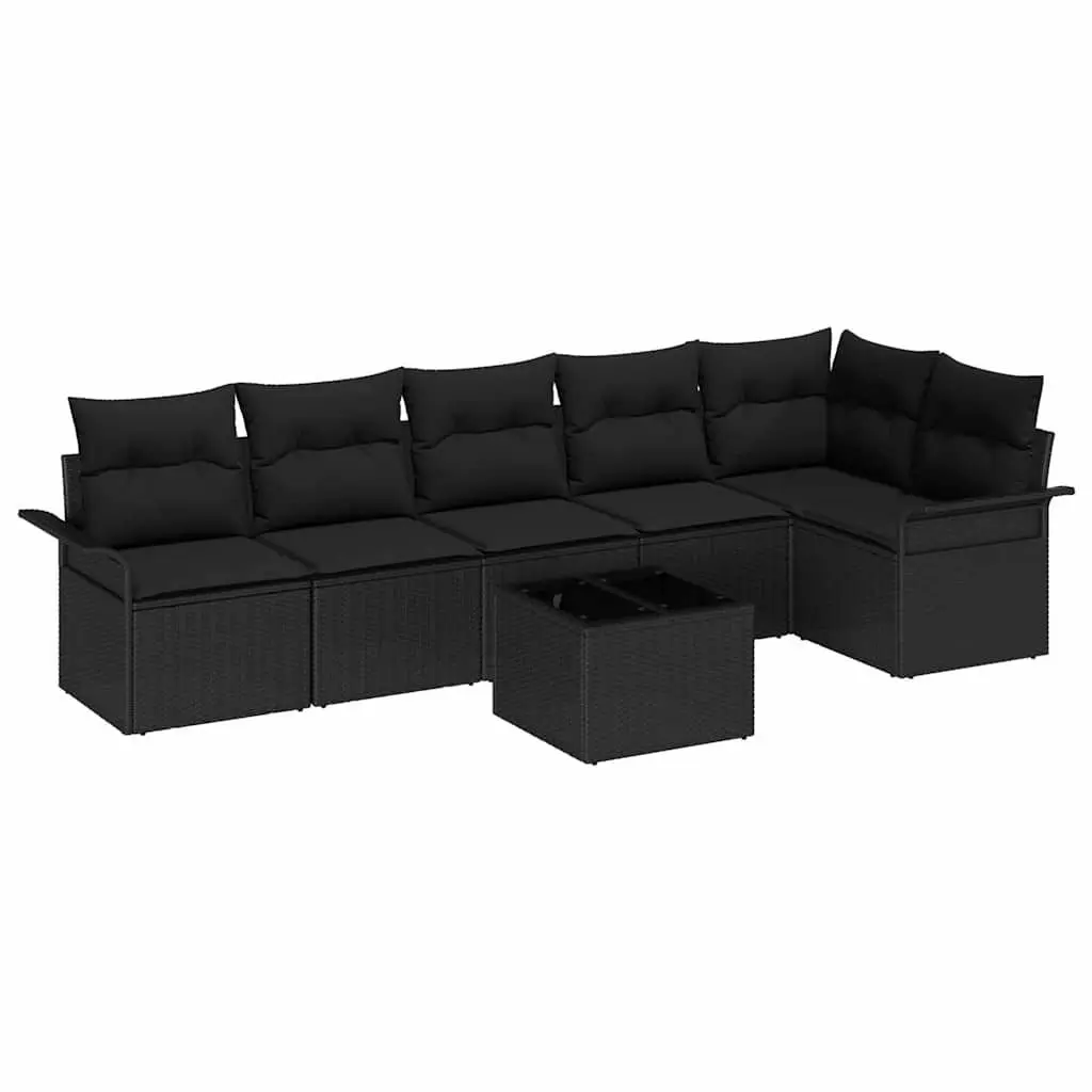Outdoor Garden Sofa Set 7 Piece Modular Patio Furniture Black Poly Rattan