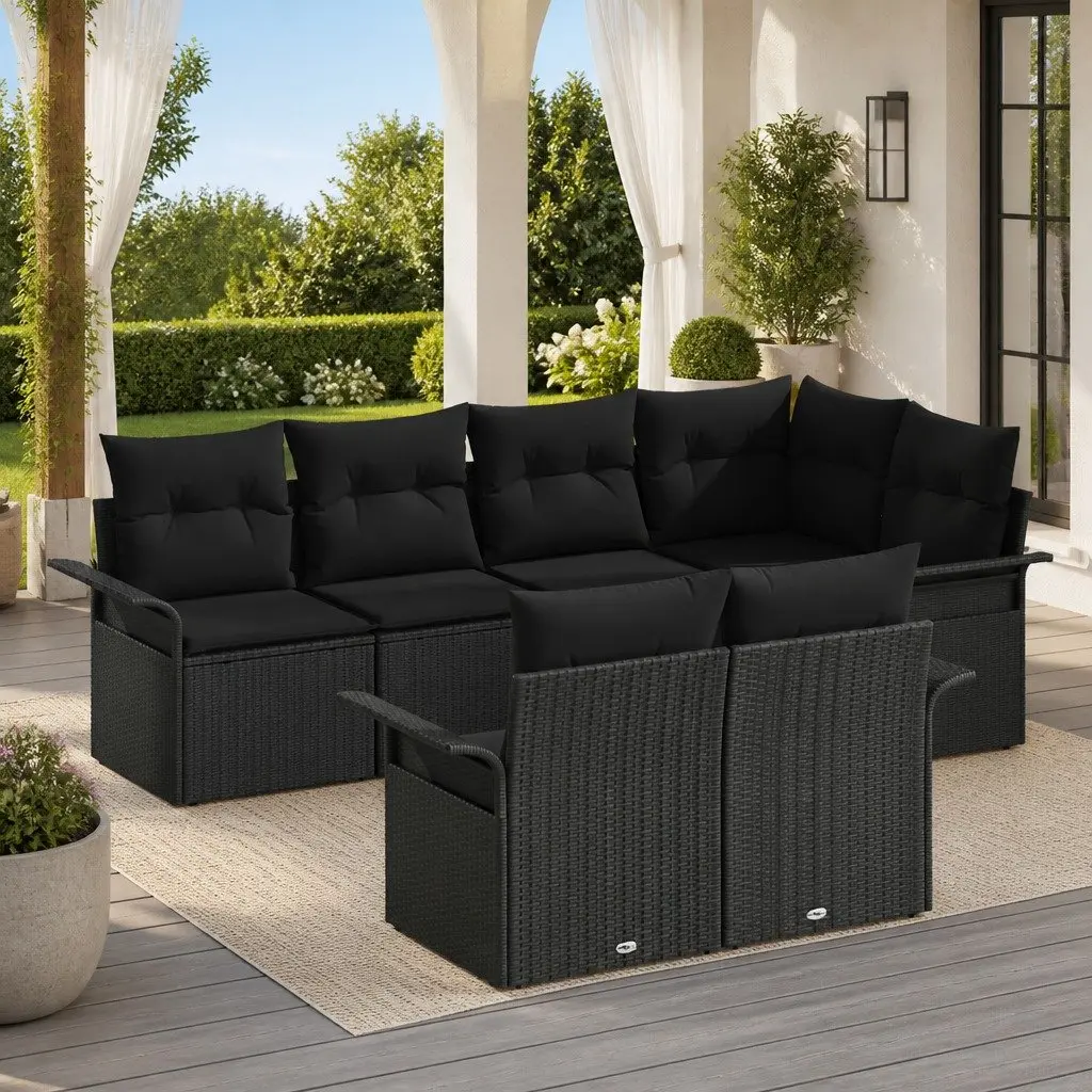 7 Piece Garden Sofa Set Modular Poly Rattan Outdoor Patio Furniture Black