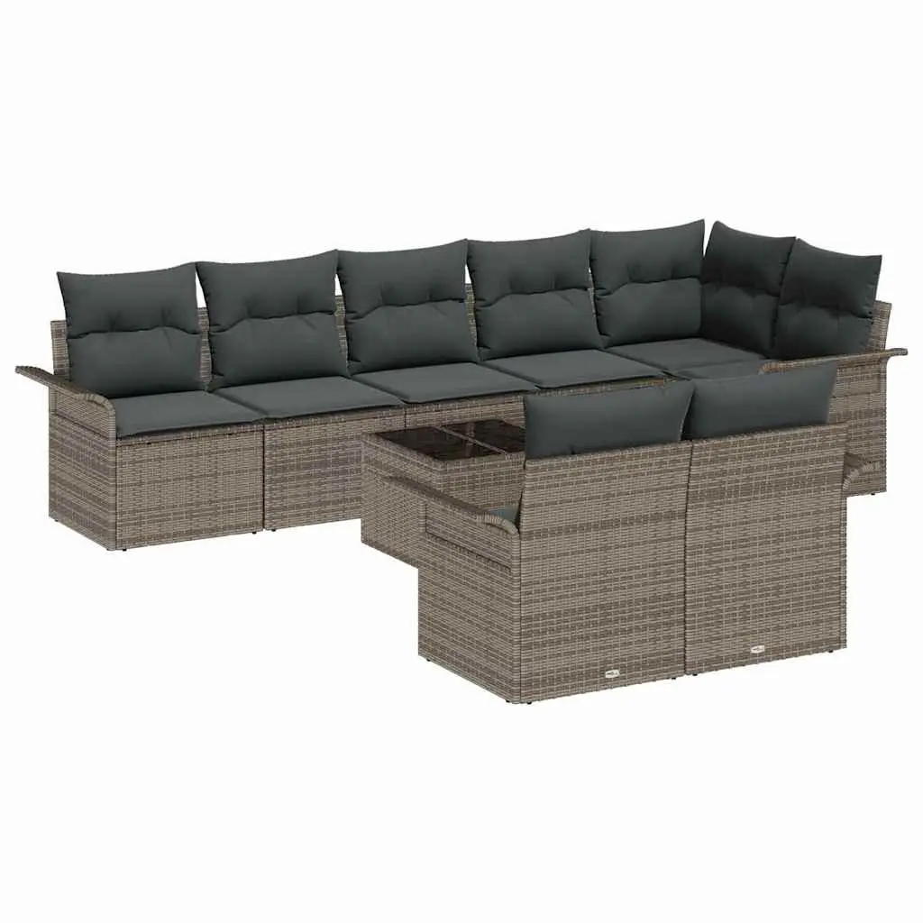 Modular Garden Sofa Set Poly Rattan 9 Pieces Grey Outdoor Furniture with Storage