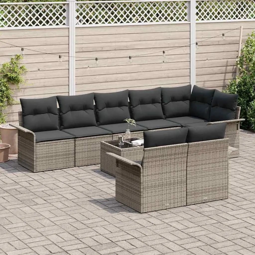 Modular Garden Sofa Set Poly Rattan 9 Pieces Grey Outdoor Furniture with Storage