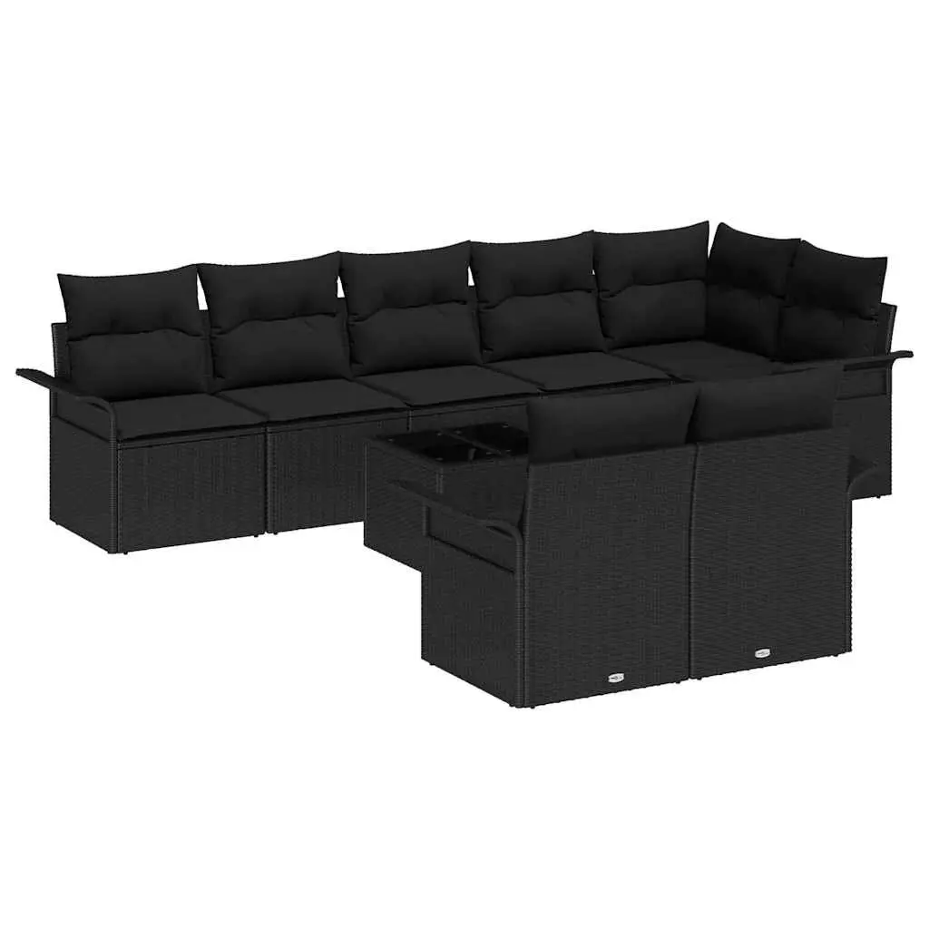 Modular Garden Sofa Set 9 Pieces Black Outdoor Furniture with Storage Poly