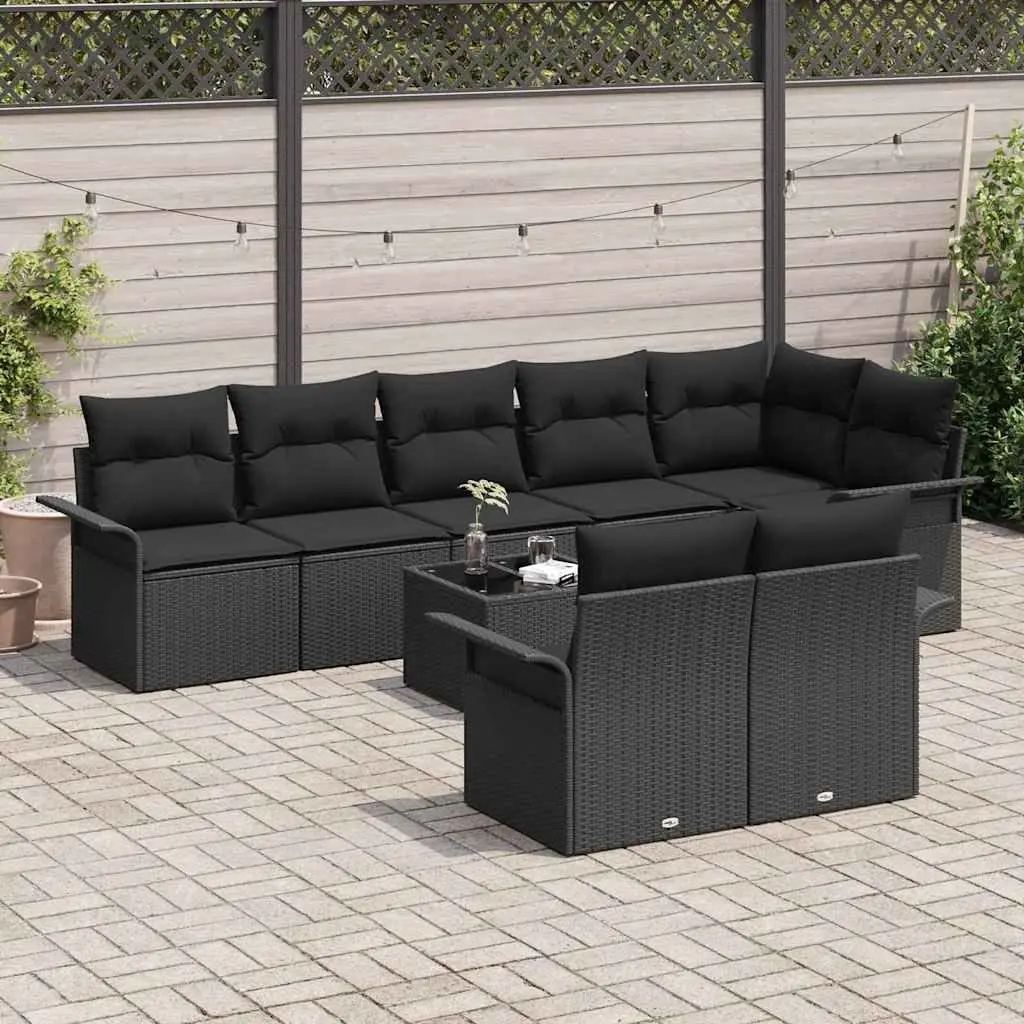 Modular Garden Sofa Set 9 Pieces Black Outdoor Furniture with Storage Poly