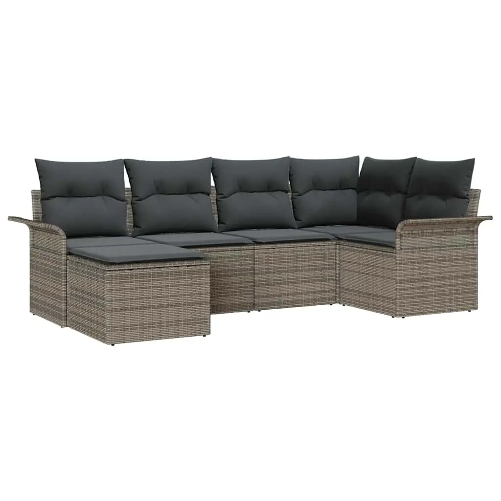 Garden Sofa Set Modular Poly Rattan 6 Piece Outdoor Furniture Grey