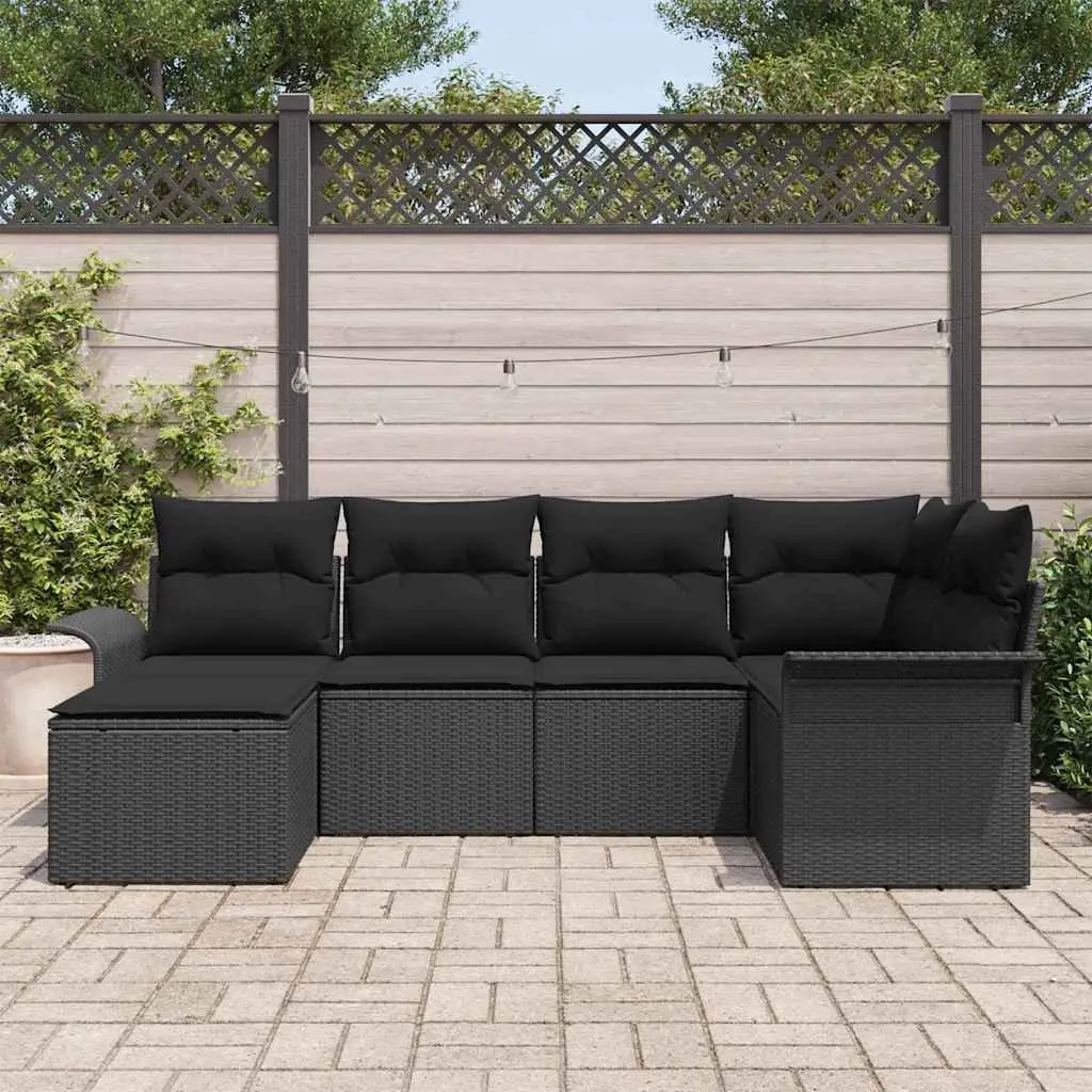 Modular Garden Sofa Set 6 Piece Poly Rattan Outdoor Furniture Black