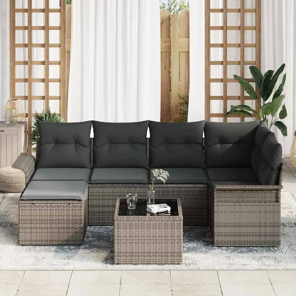 Modular Outdoor Sofa Set 7 Piece Poly Rattan Grey with Storage