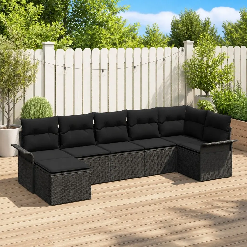 Modular Garden Sofa Set 7pcs Black Poly Rattan Outdoor Furniture with Storage