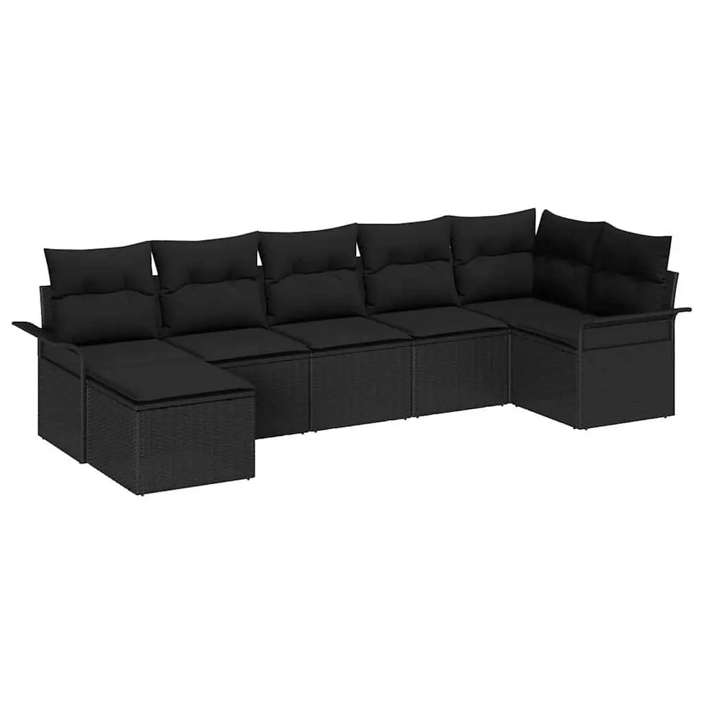 Modular Garden Sofa Set 7pcs Black Poly Rattan Outdoor Furniture with Storage