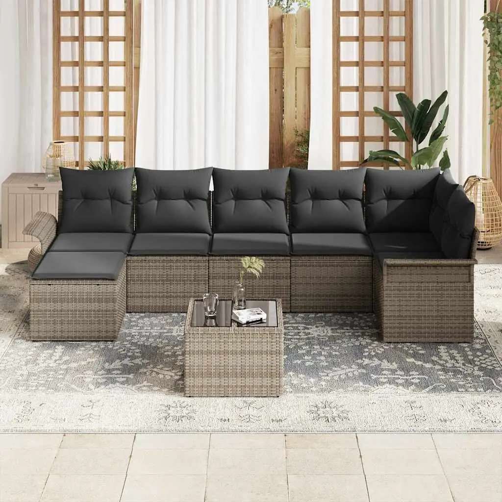 Modular Garden Sofa Set 8 Pieces Grey Poly Rattan Outdoor Furniture with