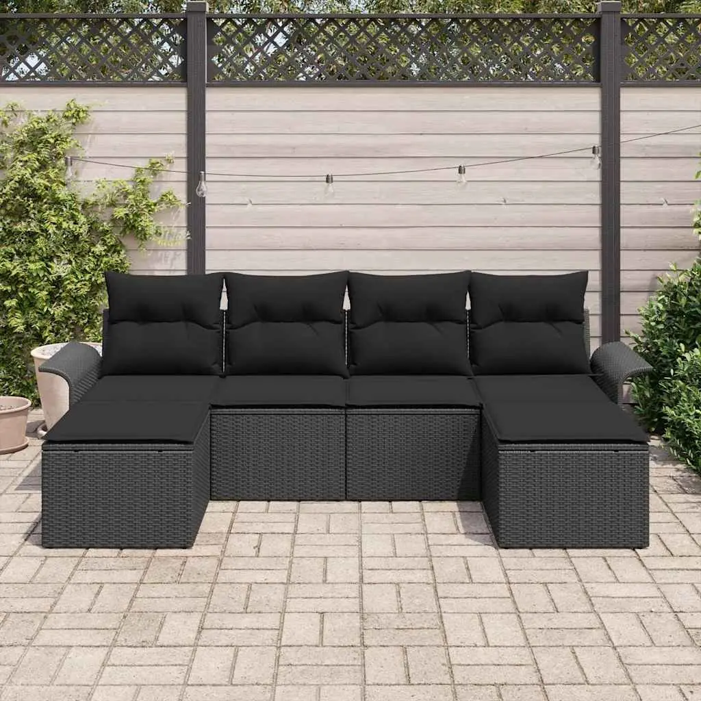 Modular Garden Sofa Set Poly Rattan Frame 6 Pieces Black Outdoor Furniture