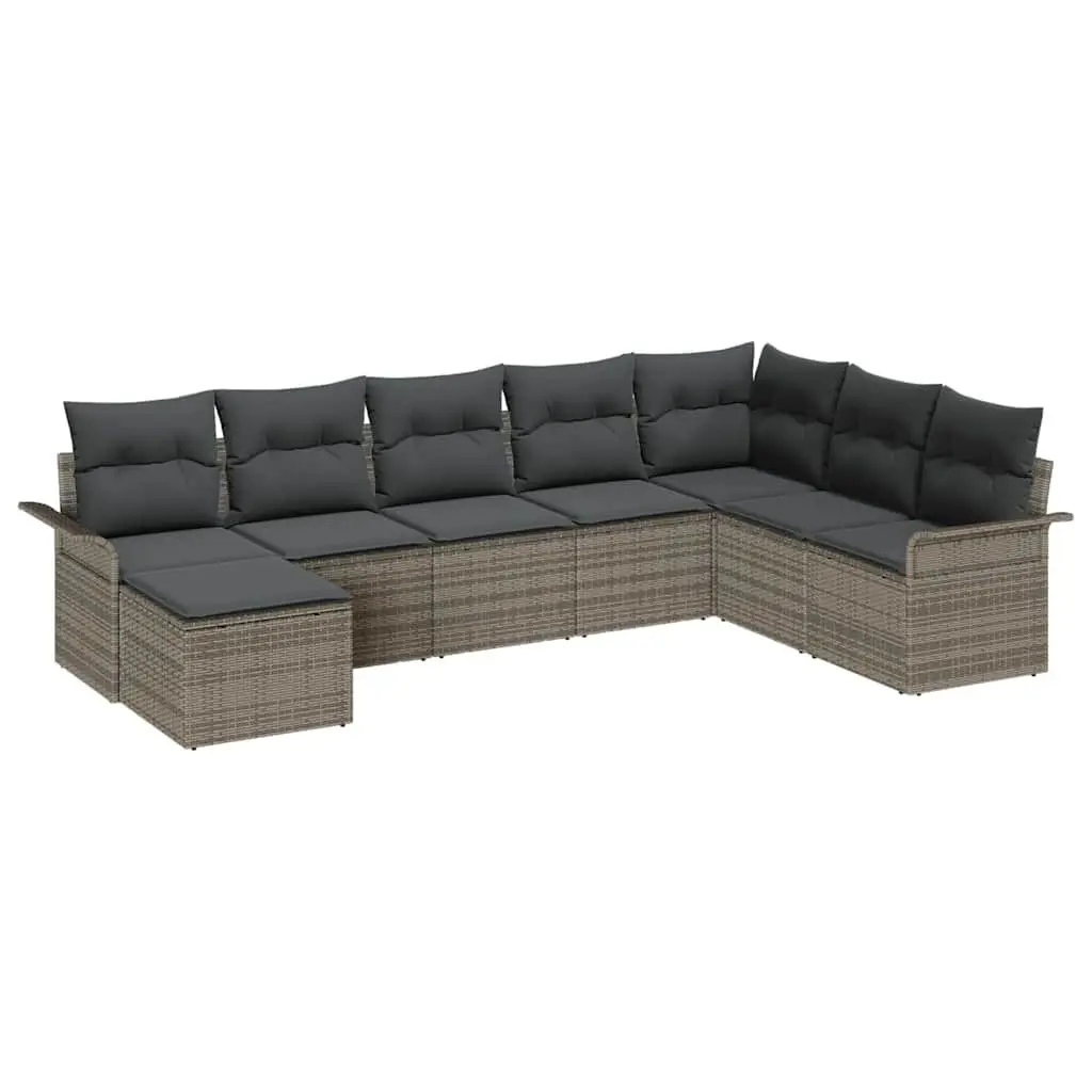 8 Piece Grey Outdoor Furniture Modular Sofa Set with Cushions Made of Poly Rattan for Garden and Patio