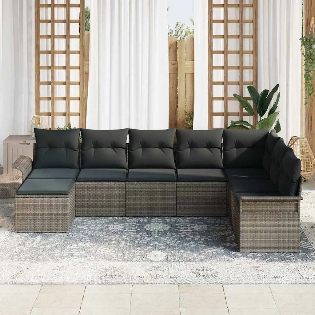 8 Piece Grey Outdoor Furniture Modular Sofa Set with Cushions Made of Poly Rattan for Garden and Patio