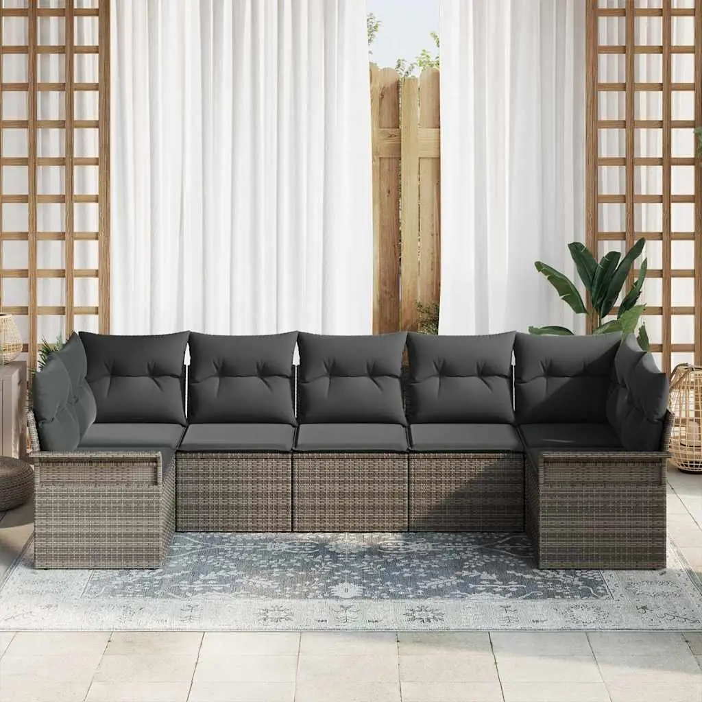 Garden Sofa Set Poly Rattan 7 Pieces Outdoor Furniture Grey Modular Seating
