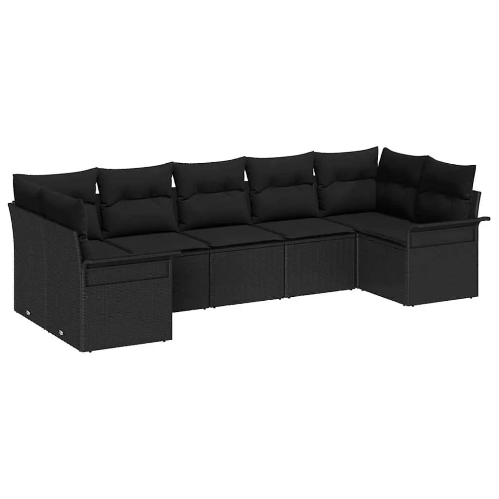 Modular Outdoor Garden Sofa Set Black Poly Rattan 7 Piece Furniture with Cushions