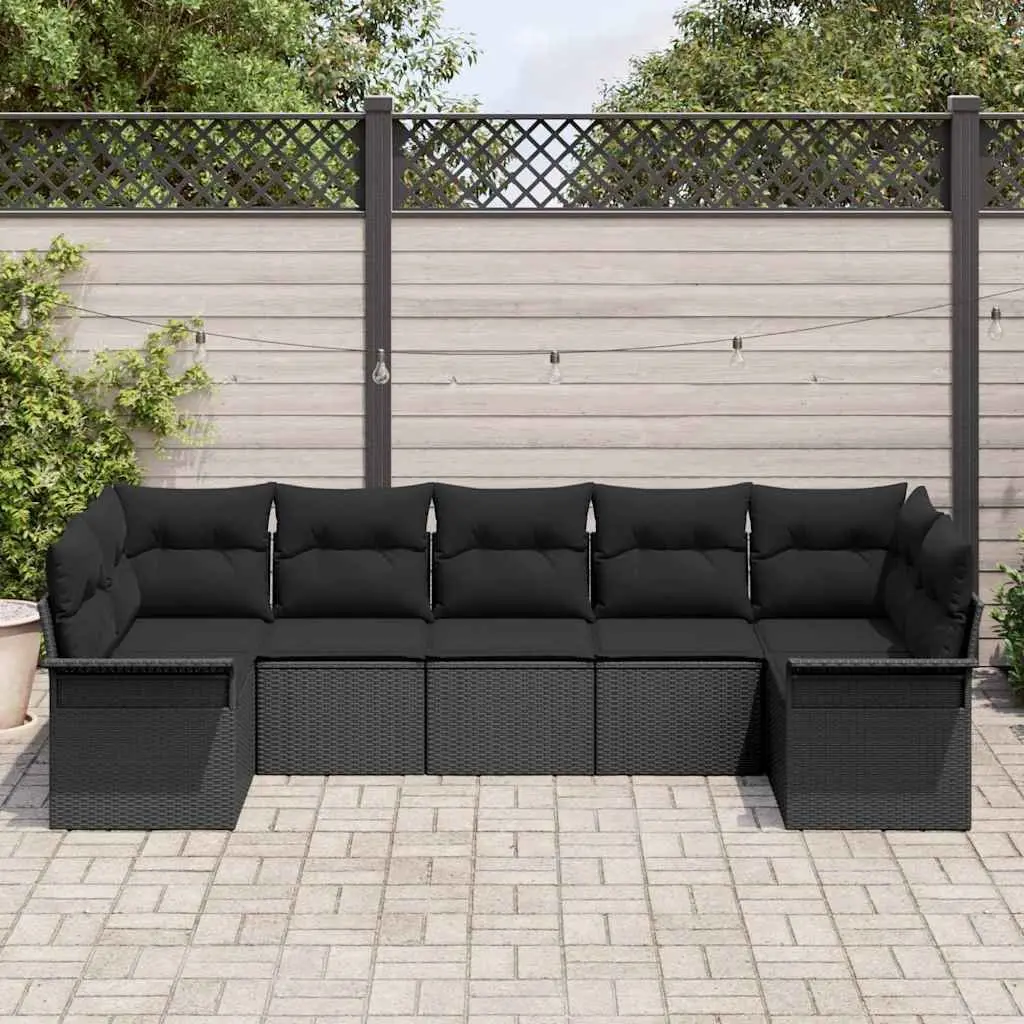 Modular Outdoor Garden Sofa Set Black Poly Rattan 7 Piece Furniture with Cushions