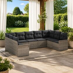 Versatile Grey Garden Sofa Set: 9-Piece Modular Design