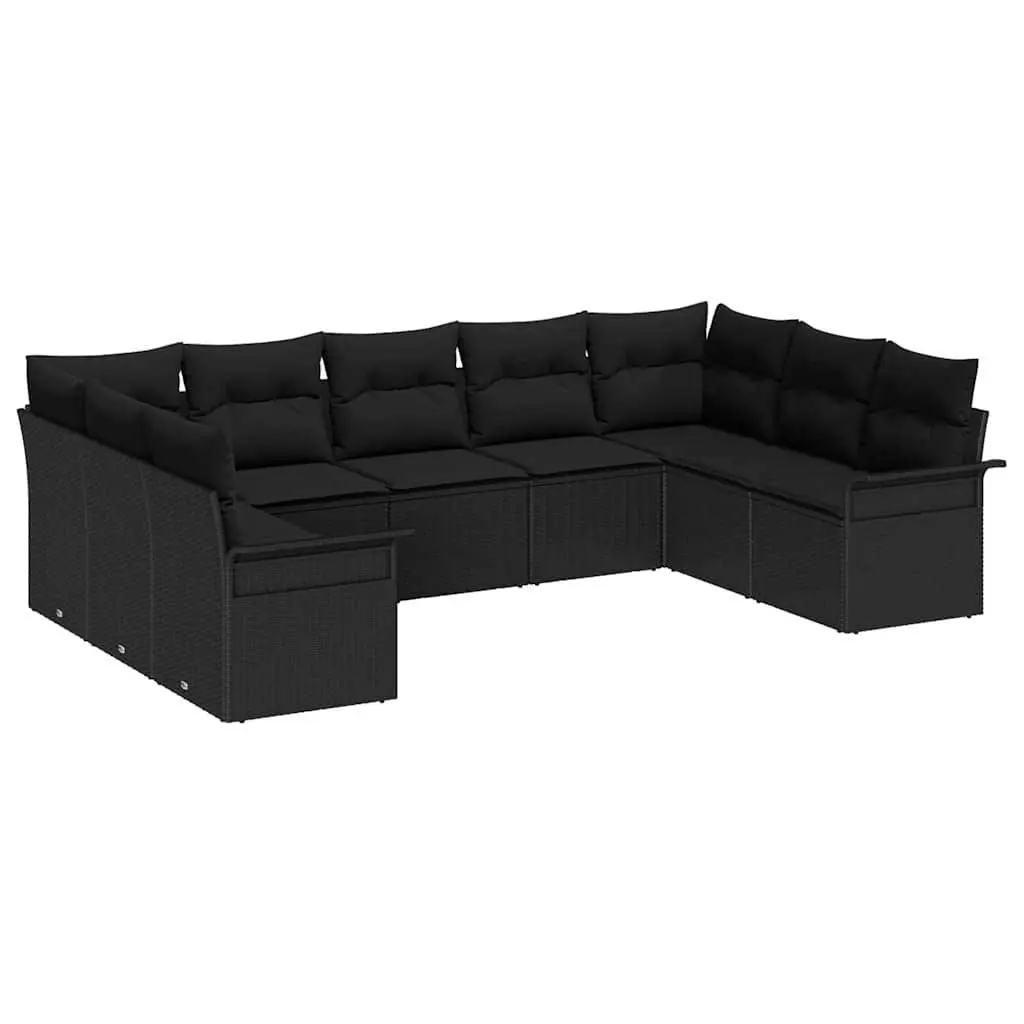 9PieceBlackPolyRattanModularOutdoorSofaSetwithStorageWeatherResistantCushions forGardenandPatio