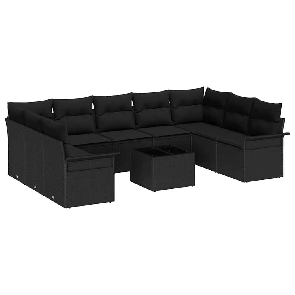 10 Piece Modular Outdoor Furniture Set Poly Rattan Black Garden Sofa
