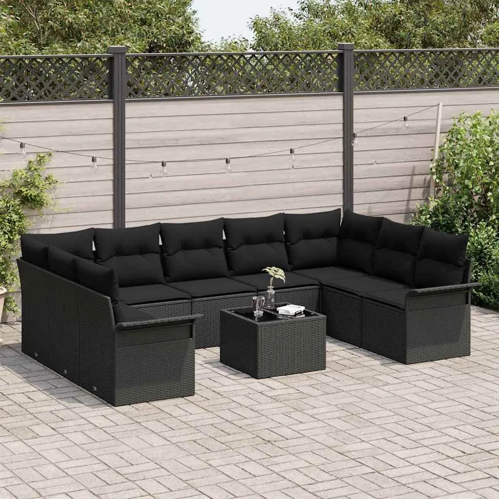 10 Piece Modular Outdoor Furniture Set Poly Rattan Black Garden Sofa