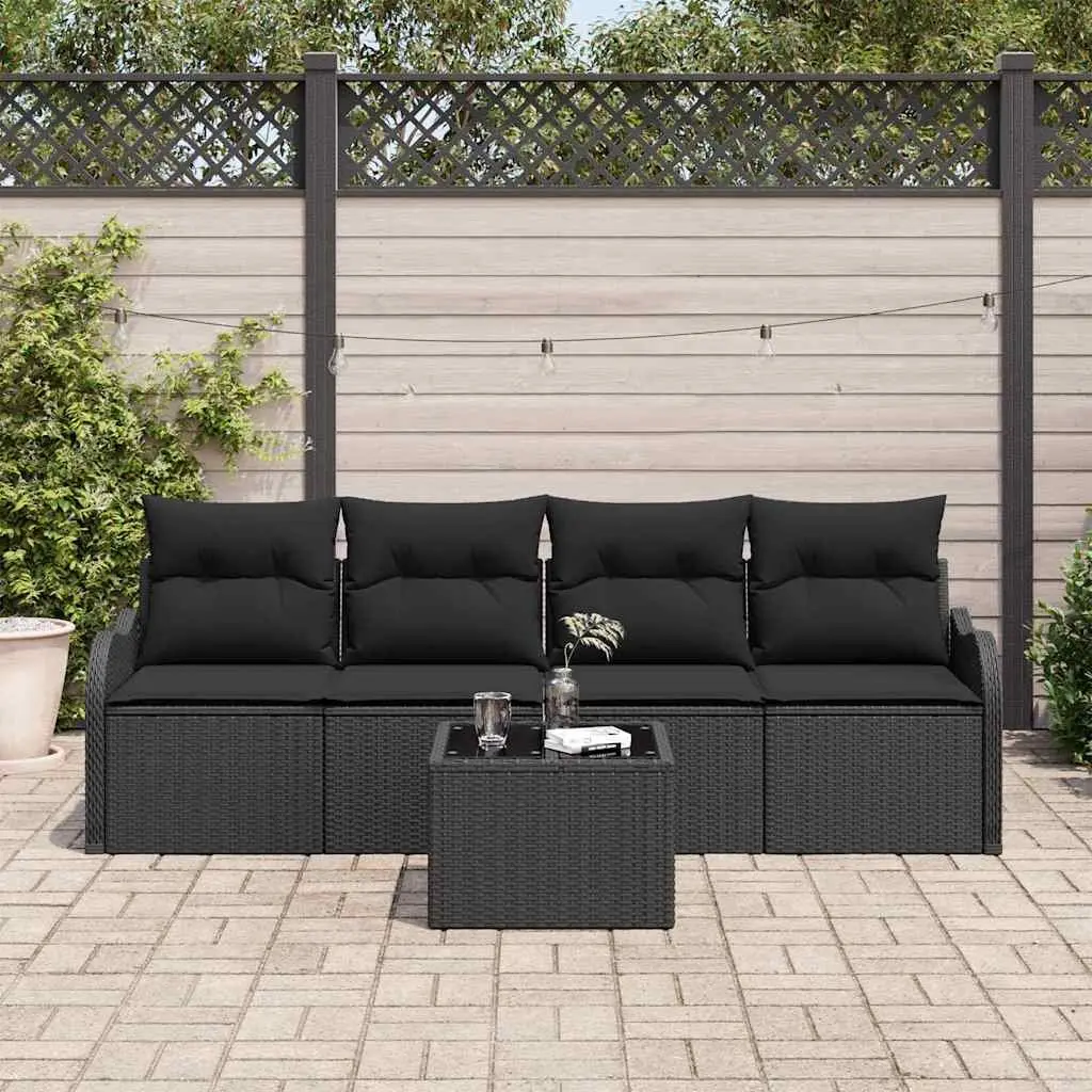 Outdoor Garden Sofa Set 5 Piece Modular Black Poly Rattan with Storage Table