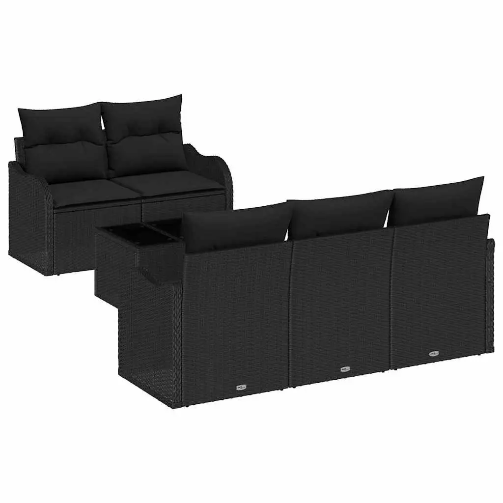 Modular Garden Sofa Set 6 Piece Poly Rattan Black Outdoor Patio Lounge Seating