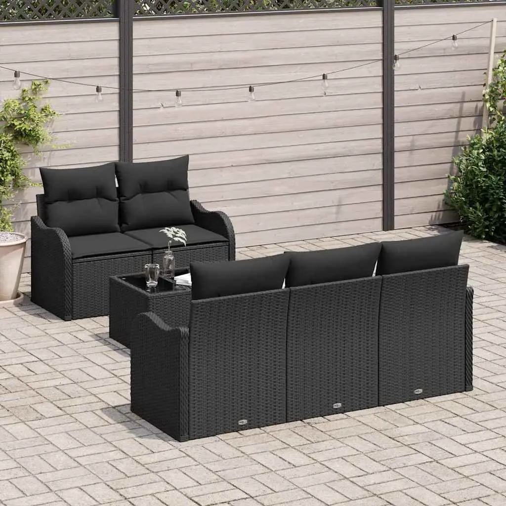 Modular Garden Sofa Set 6 Piece Poly Rattan Black Outdoor Patio Lounge Seating