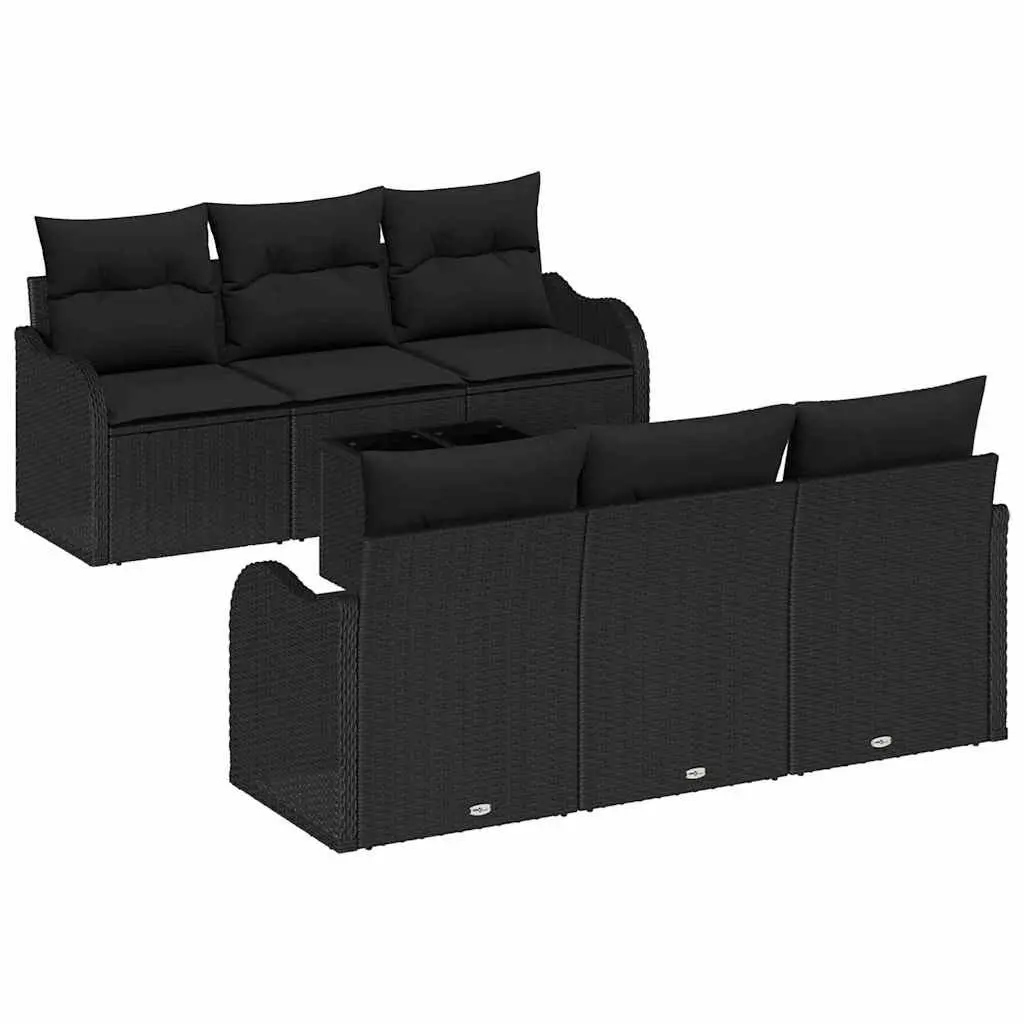 Garden Sofa Set Modular Outdoor Seating 7 Piece Black Poly Rattan Steel Glass