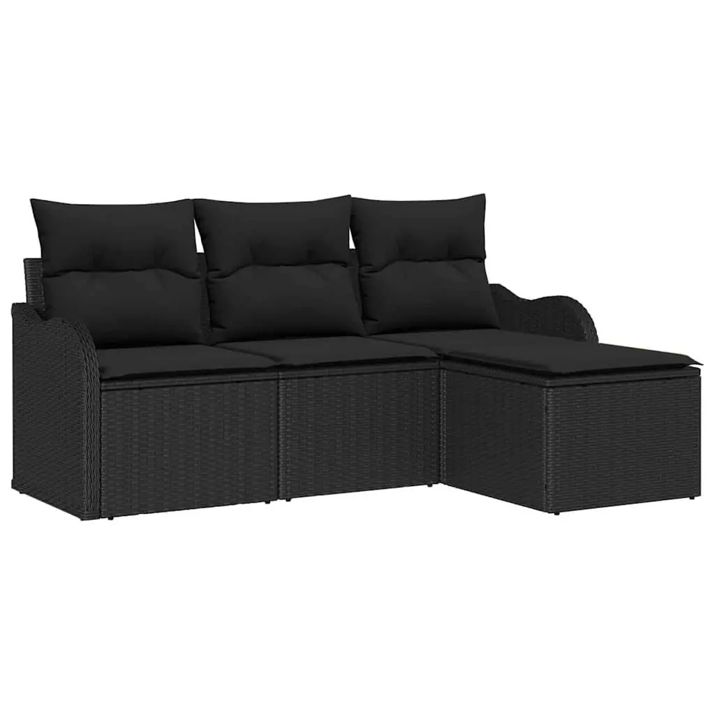 Garden Sofa Set 4 pcs Modular Outdoor Furniture Black Poly Rattan with Storage