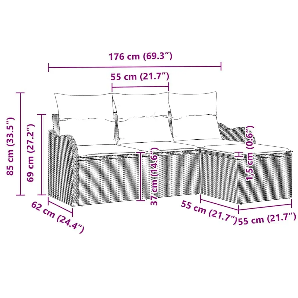 Garden Sofa Set 4 pcs Modular Outdoor Furniture Black Poly Rattan with Storage