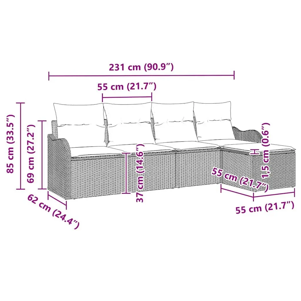 5 Piece Modular Outdoor Sofa Set Black Poly Rattan with Storage Compartments