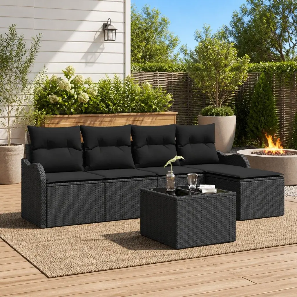 Modular Garden Sofa Set Poly Rattan 6 Piece Outdoor Furniture Black