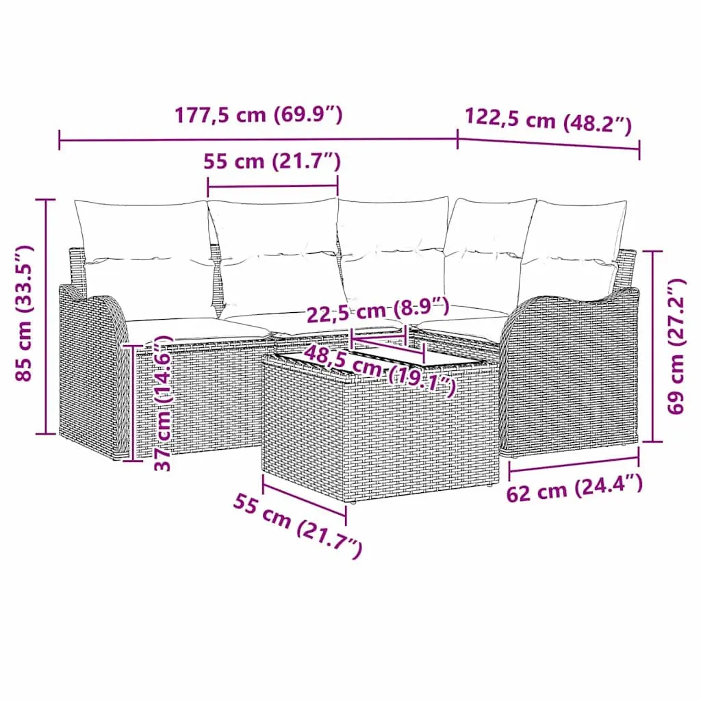 Outdoor Garden Sofa Set 5 Piece Modular Lounge Furniture with Storage