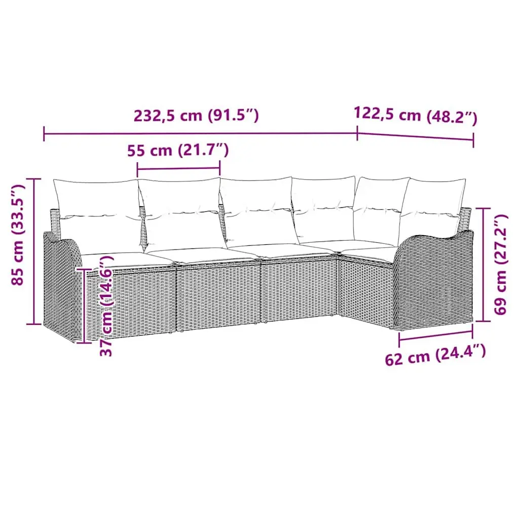 5 Piece Modular Rattan Garden Sofa Set with Storage Black Poly Rattan and Powder-coated Steel Frame