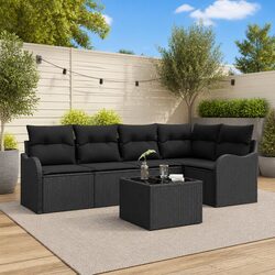 Outdoor Garden Sofa Set 6 Piece Modular Rattan Seating with Storage Black