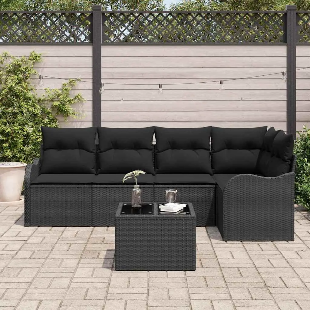 Modular Garden Sofa Set 6 Piece Poly Rattan Storage Black