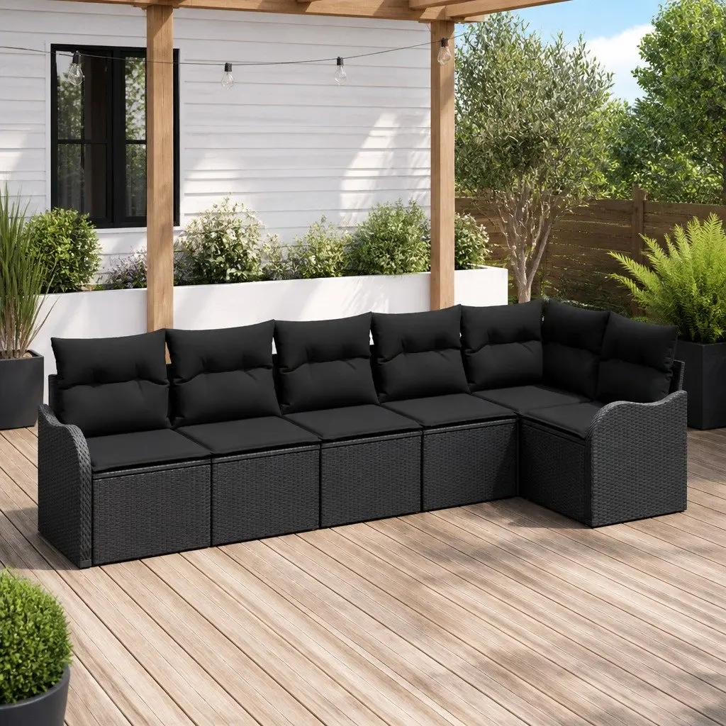 Outdoor Garden Sofa Set Modular Black Poly Rattan 6 Piece