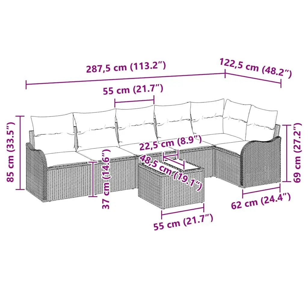 Modular Garden Sofa Set 7 Pieces Outdoor Patio Furniture Poly Rattan Lounge