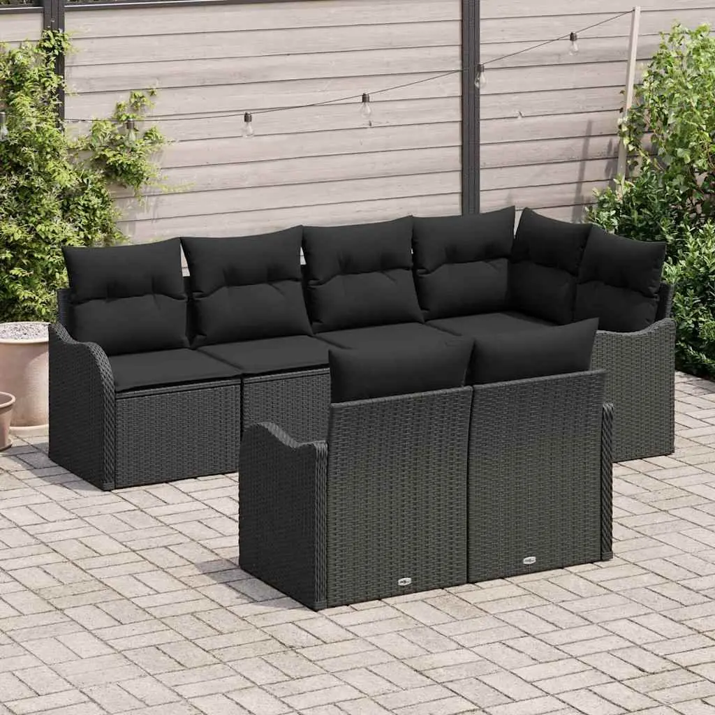 Garden Sofa Set with Storage 7 Pieces Black Outdoor Furniture Rattan Patio