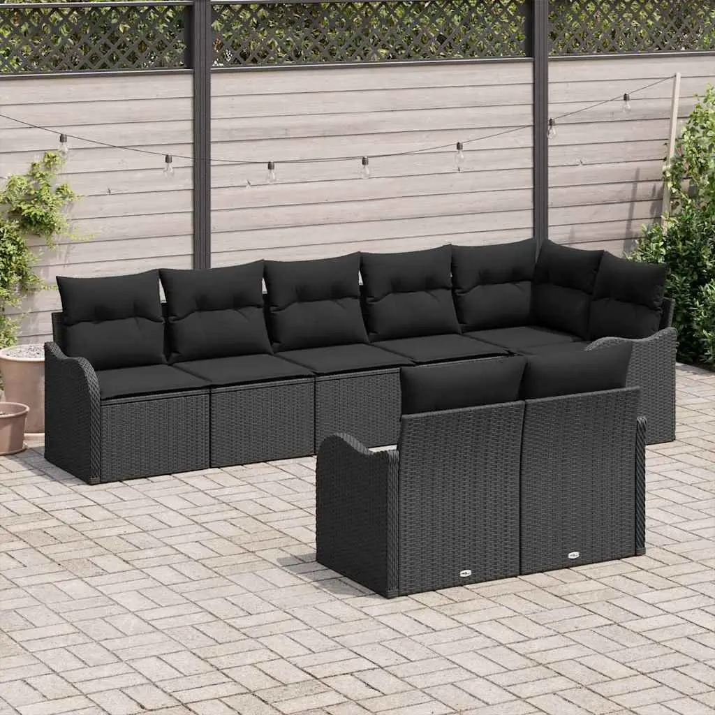 Garden Sofa Set Modular Outdoor Furniture 8 Pieces Black Poly Rattan with