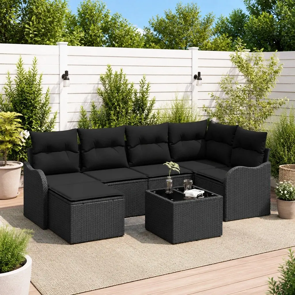 Modular Garden Sofa Set Poly Rattan 7 Piece Black Outdoor Furniture