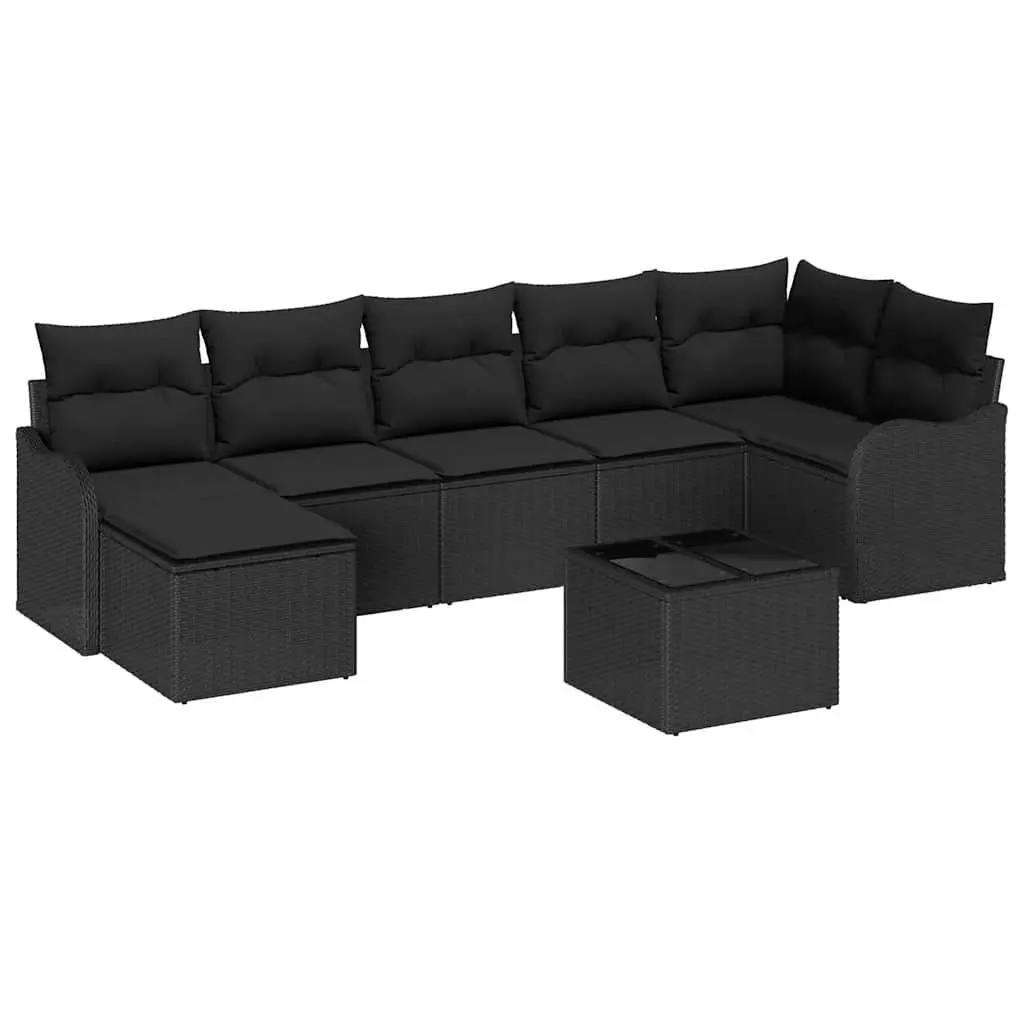 Garden Sofa Set 8 Piece Modular Outdoor Lounge Furniture Black Poly Rattan with