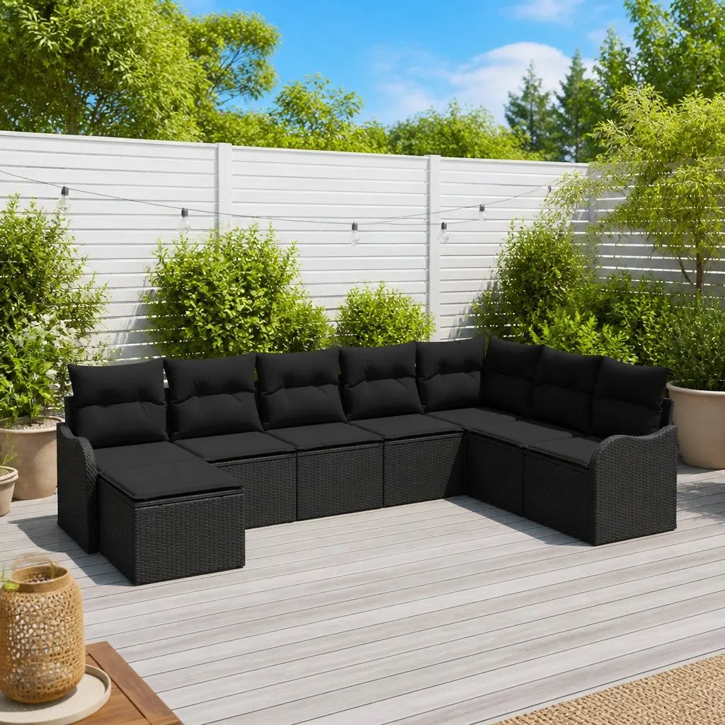 Garden Sofa Set Modular Poly Rattan 8 Pieces Black