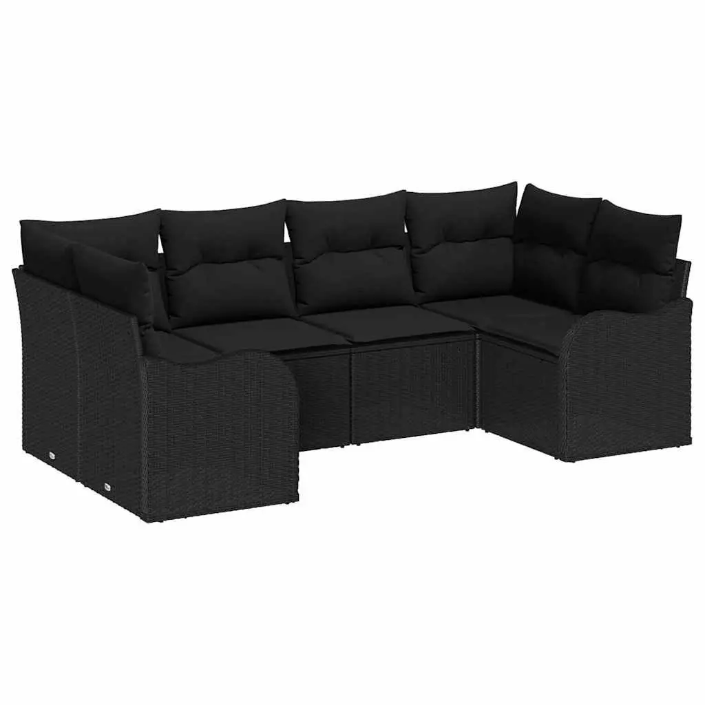 Outdoor Garden Sofa Set Modular Poly Rattan 6 Piece Black