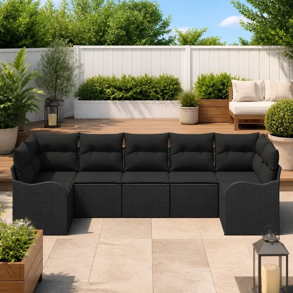 7 Piece Garden Sofa Set Modular Poly Rattan Storage Black Outdoor Furniture