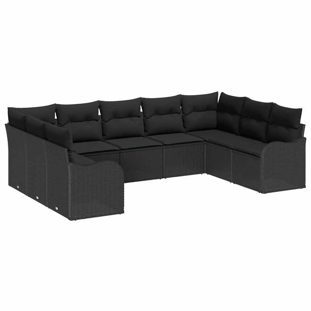 Outdoor Garden Sofa Set 9pcs Modular Lounge Furniture Black Poly Rattan Patio