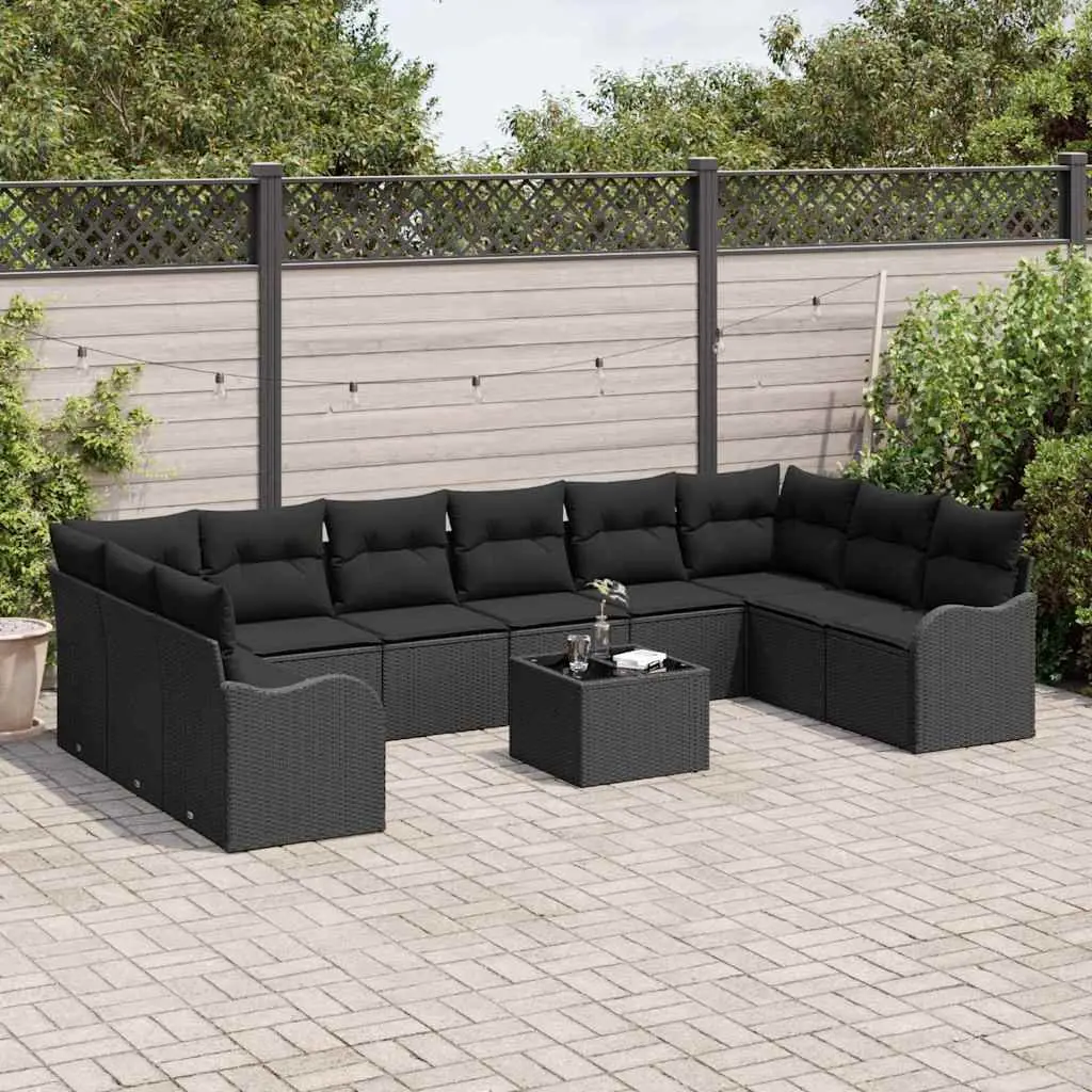 Modular Garden Sofa Set Poly Rattan 11 Pieces Outdoor Furniture Black