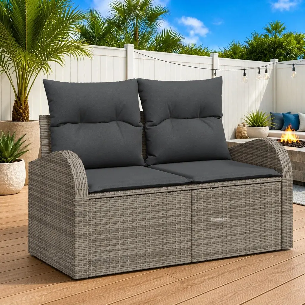 Garden Sofa Set Modular Poly Rattan 6 Piece Outdoor Seating Grey