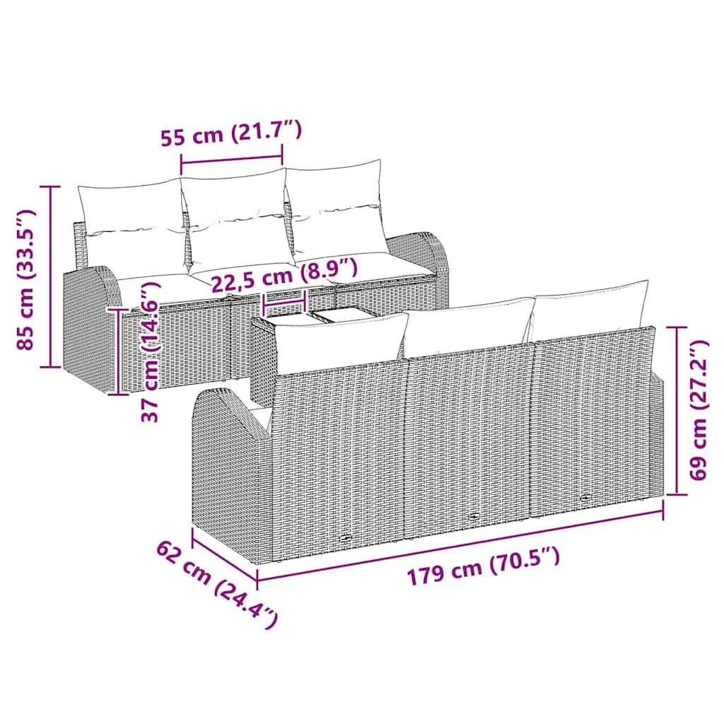 Modular Garden Sofa Set 7 Pieces Grey Poly Rattan Outdoor Seating with Storage