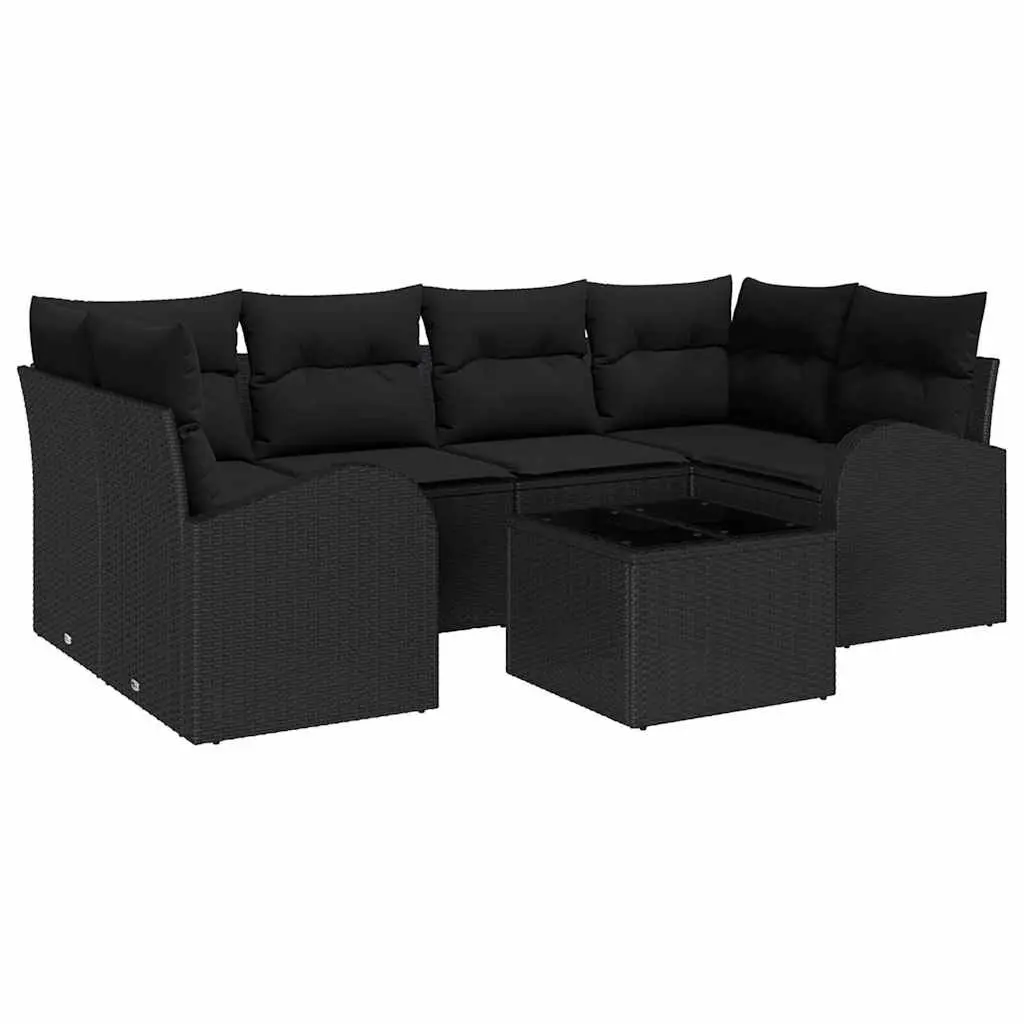 Modular Garden Sofa Set 7 Piece Poly Rattan Black Patio Furniture